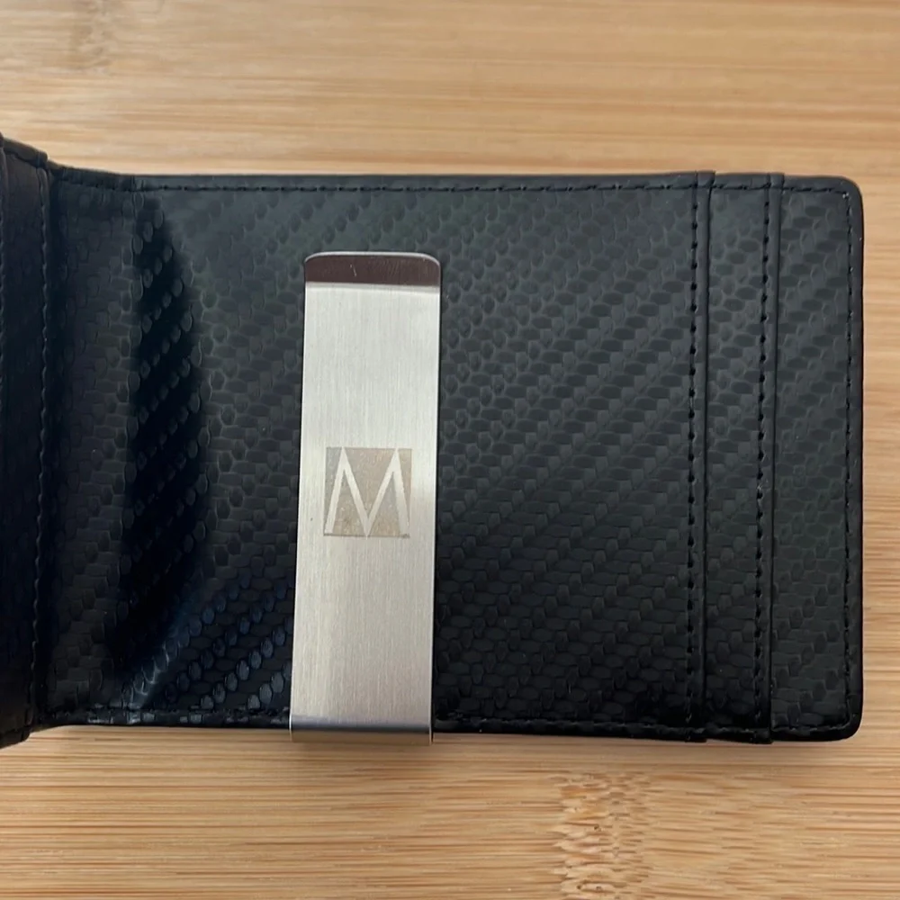 Brand New Montableu Carbon Black Slim Minimalist Wallet w/ Money Clip Executive